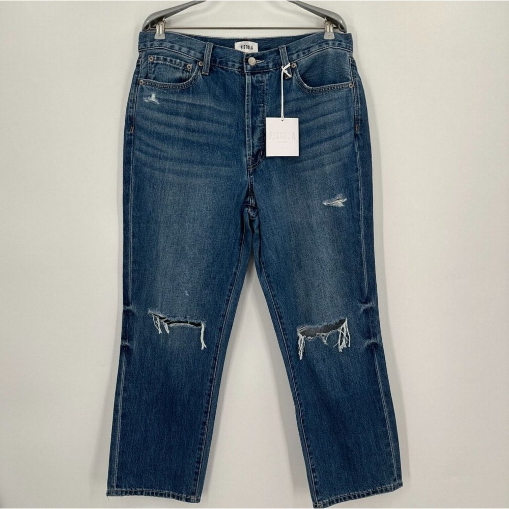 PISTOLA Charlie High Rise Classic Straight Ankle Denim Jeans sz 31 Womens Aurora